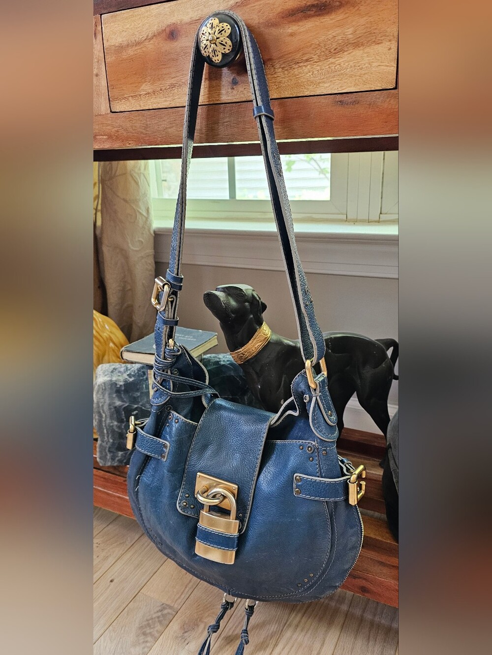 Authentic Chloe Paddington Shoulder Bag Lock/Key Beautiful Blue Leather! - Picture 3 of 14